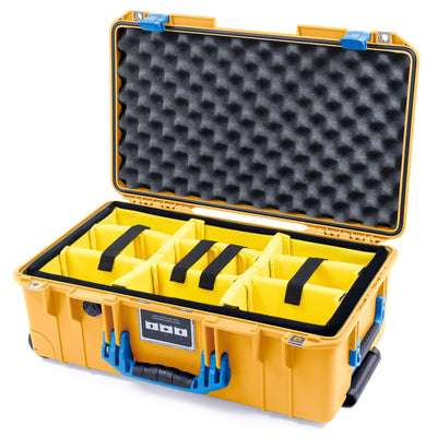 Pelican 1535 Air Case, Yellow with Blue Handles & Latches Yellow Padded Microfiber Dividers with Convolute Lid Foam ColorCase 015350-0010-240-120