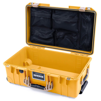 Pelican 1535 Air Case, Yellow with Desert Tan Handles & Latches Mesh Lid Organizer Only ColorCase 015350-0100-240-310
