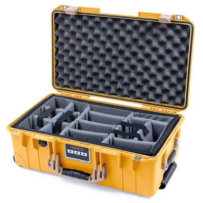 Pelican 1535 Air Case, Yellow with Desert Tan Handles & Latches Gray Padded Microfiber Dividers with Convolute Lid Foam ColorCase 015350-0070-240-310