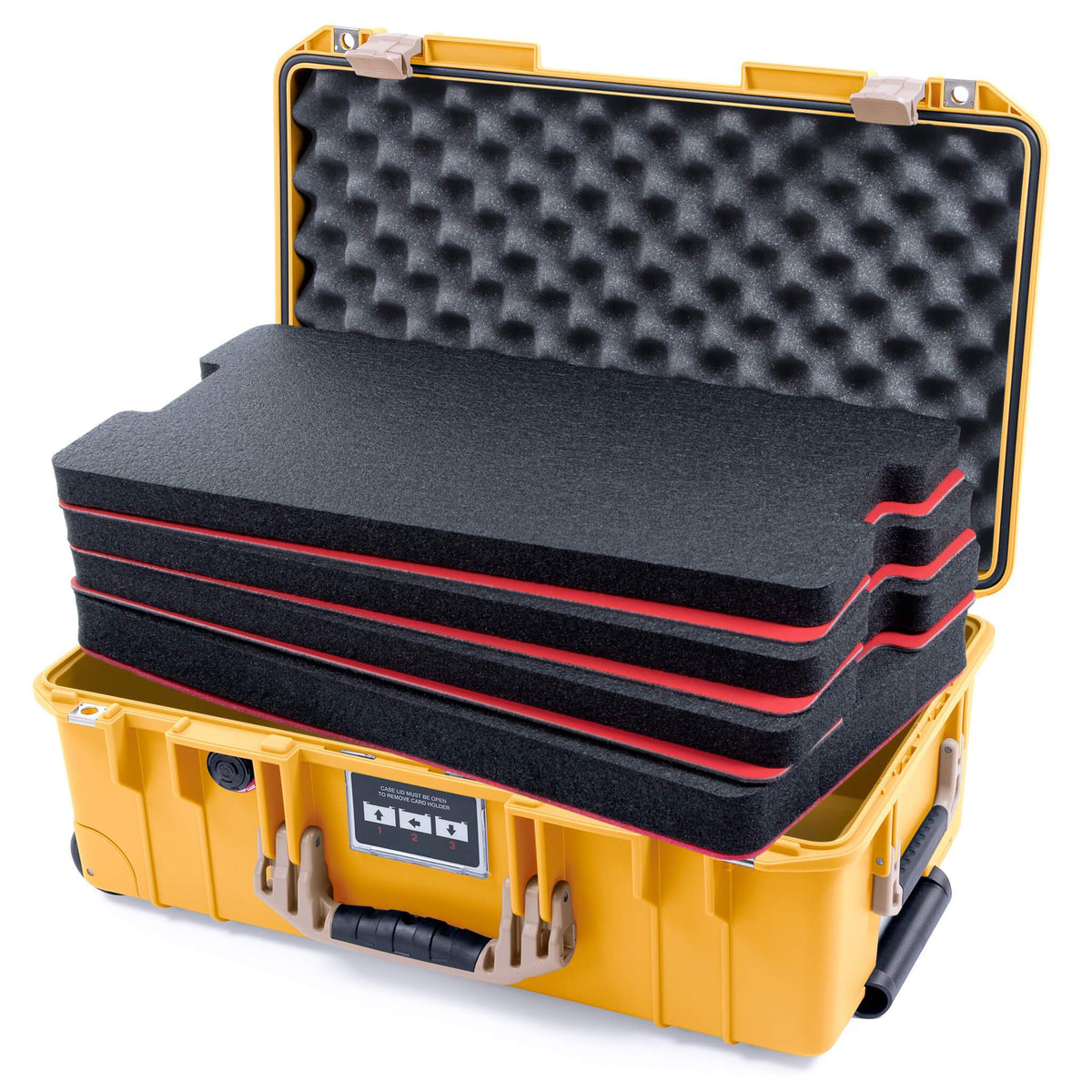 Pelican 1535 Air Case, Yellow with Desert Tan Handles &amp; Latches Custom Tool Kit (4 Foam Inserts with Convolute Lid Foam) ColorCase 015350-0060-240-310