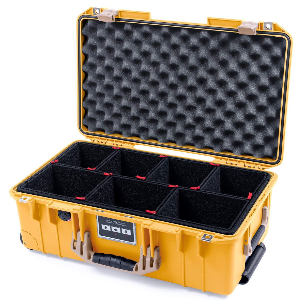 Pelican 1535 Air Case, Yellow with Desert Tan Handles &amp; Latches TrekPak Divider System with Convolute Lid Foam ColorCase 015350-0020-240-310