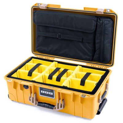 Pelican 1535 Air Case, Yellow with Desert Tan Handles & Latches Yellow Padded Microfiber Dividers with Computer Pouch ColorCase 015350-0210-240-310