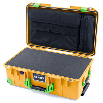 Pelican 1535 Air Case, Yellow with Lime Green Handles, Latches & Trolley Pick & Pluck Foam with Computer Pouch ColorCase 015350-0201-240-300-300
