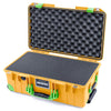 Pelican 1535 Air Case, Yellow with Lime Green Handles, Latches & Trolley Pick & Pluck Foam with Convolute Lid Foam ColorCase 015350-0001-240-300-300