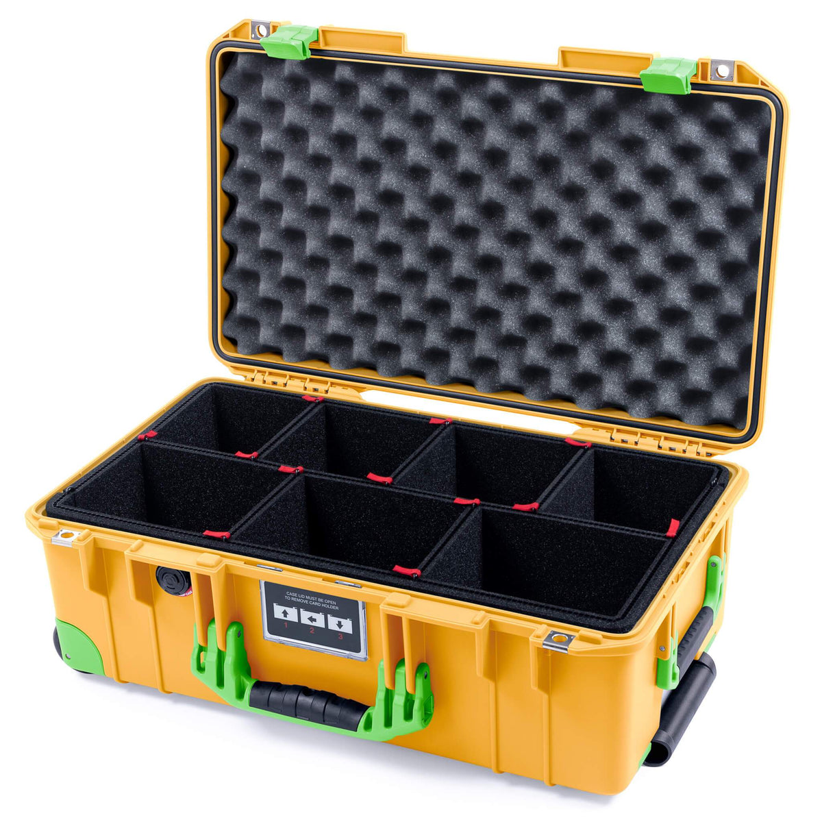 Pelican 1535 Air Case, Yellow with Lime Green Handles, Latches &amp; Trolley TrekPak Divider System with Convolute Lid Foam ColorCase 015350-0020-240-300-300
