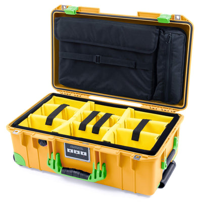 Pelican 1535 Air Case, Yellow with Lime Green Handles, Latches & Trolley Yellow Padded Microfiber Dividers with Computer Pouch ColorCase 015350-0210-240-300-300
