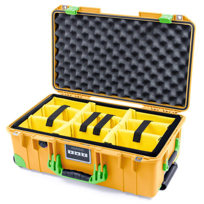 Pelican 1535 Air Case, Yellow with Lime Green Handles, Latches & Trolley Yellow Padded Microfiber Dividers with Convolute Lid Foam ColorCase 015350-0010-240-300-300