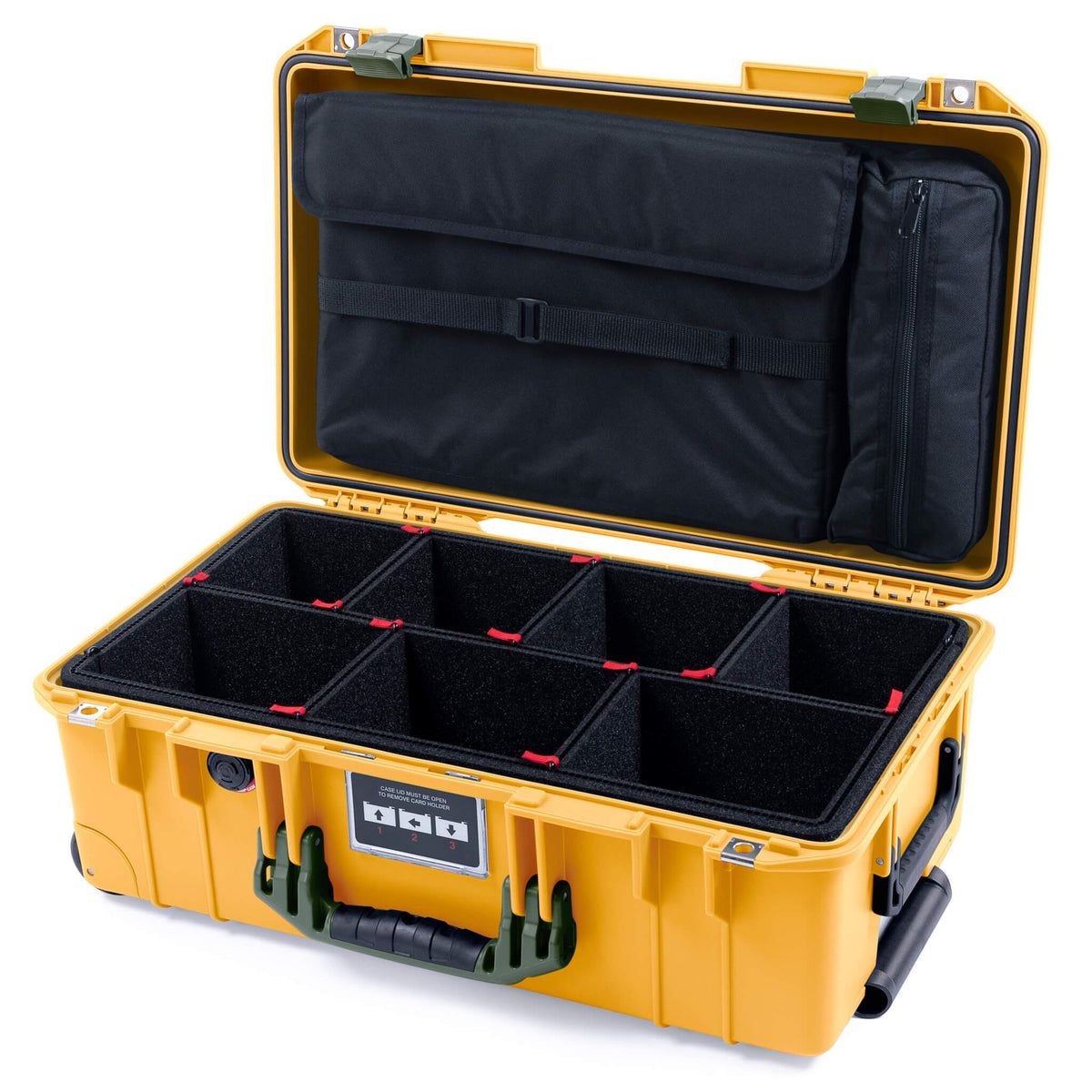 Pelican 1535 Air Case, Yellow with OD Green Handles &amp; Latches TrekPak Divider System with Computer Pouch ColorCase 015350-0220-240-130