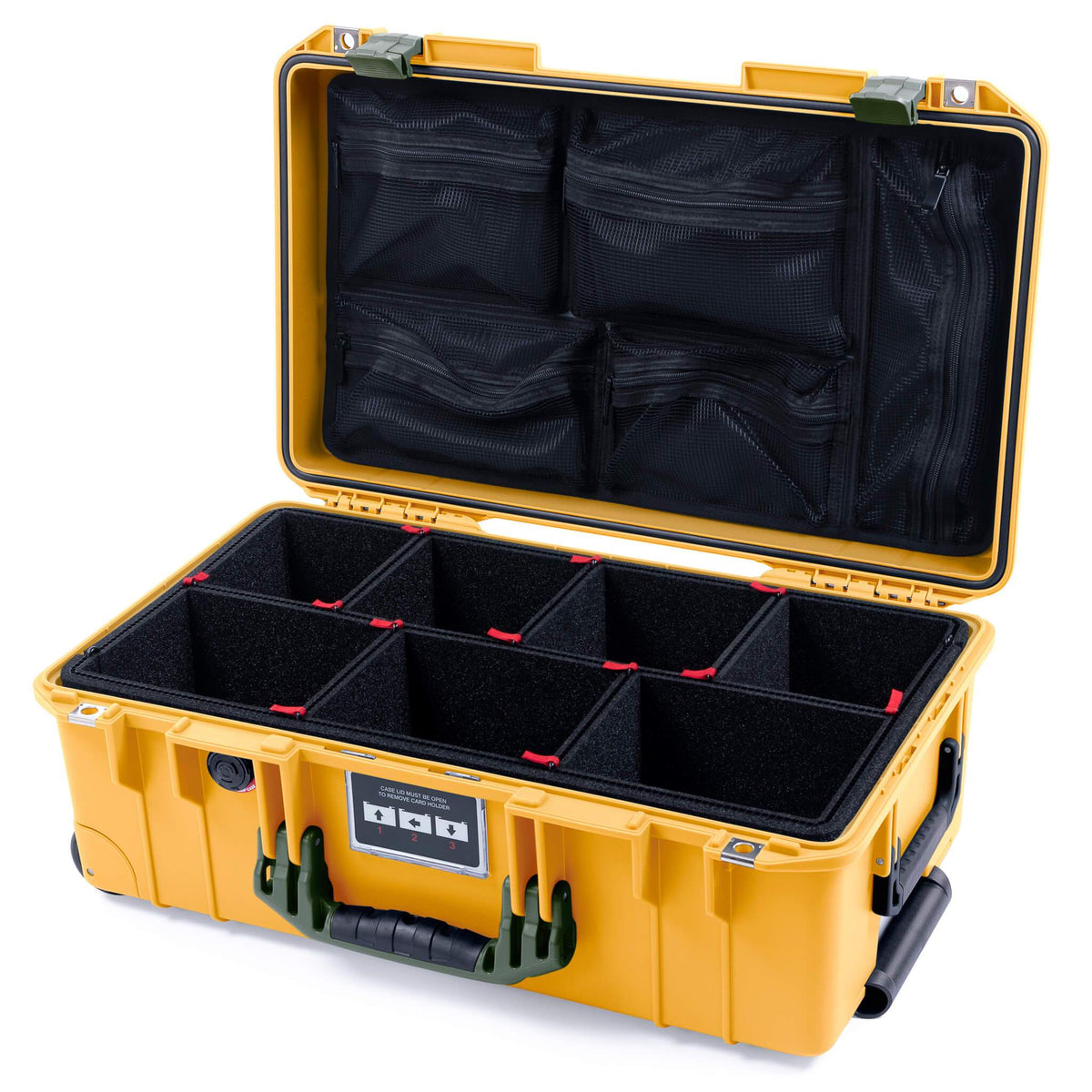 Pelican 1535 Air Case, Yellow with OD Green Handles &amp; Latches TrekPak Divider System with Mesh Lid Organizer ColorCase 015350-0120-240-130