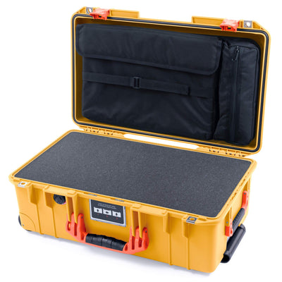Pelican 1535 Air Case, Yellow with Orange Handles & Push-Button Latches Pick & Pluck Foam with Computer Pouch ColorCase 015350-0201-240-150