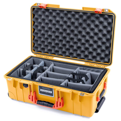 Pelican 1535 Air Case, Yellow with Orange Handles & Push-Button Latches Gray Padded Microfiber Dividers with Convolute Lid Foam ColorCase 015350-0070-240-150