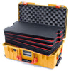 Pelican 1535 Air Case, Yellow with Orange Handles & Push-Button Latches Custom Tool Kit (4 Foam Inserts with Convolute Lid Foam) ColorCase 015350-0060-240-150
