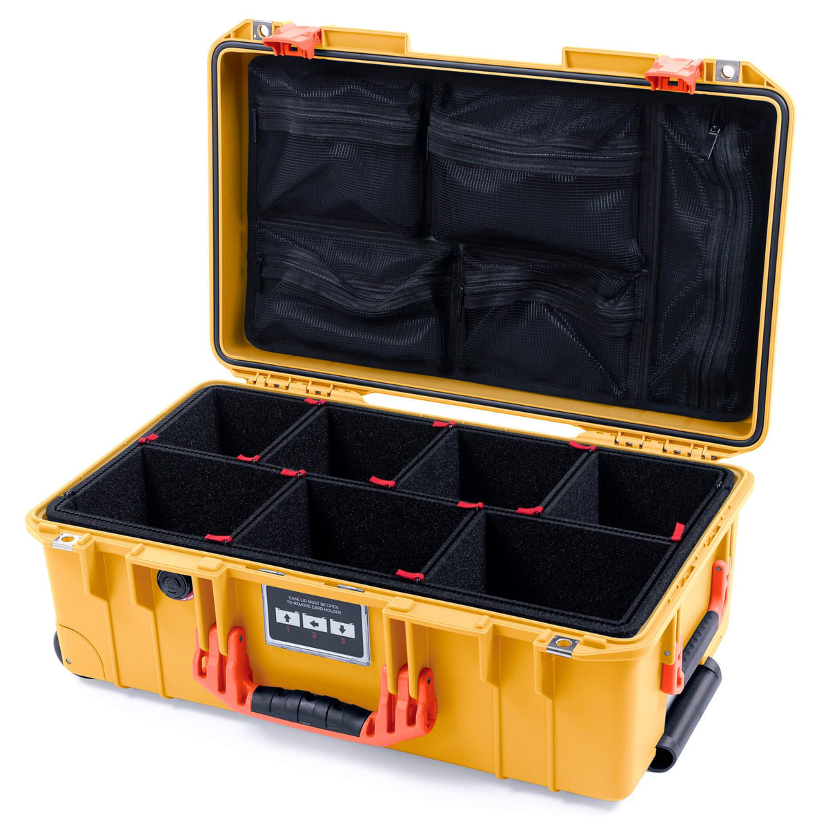 Pelican 1535 Air Case, Yellow with Orange Handles &amp; Push-Button Latches TrekPak Divider System with Mesh Lid Organizer ColorCase 015350-0120-240-150