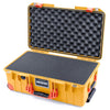Pelican 1535 Air Case, Yellow with Orange Handles, Push-Button Latches & Trolley Pick & Pluck Foam with Convolute Lid Foam ColorCase 015350-0001-240-150-150