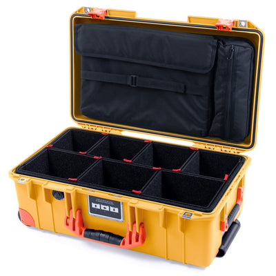 Pelican 1535 Air Case, Yellow with Orange Handles, Push-Button Latches & Trolley TrekPak Divider System with Computer Pouch ColorCase 015350-0220-240-150-150