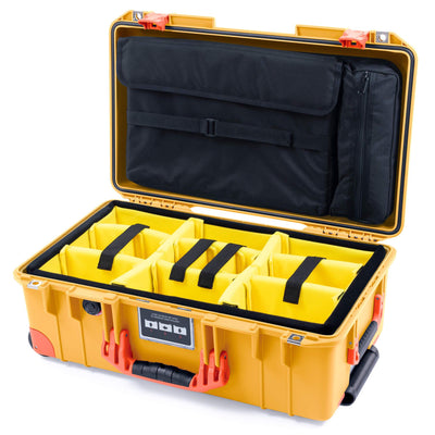 Pelican 1535 Air Case, Yellow with Orange Handles, Push-Button Latches & Trolley Yellow Padded Microfiber Dividers with Computer Pouch ColorCase 015350-0210-240-150-150