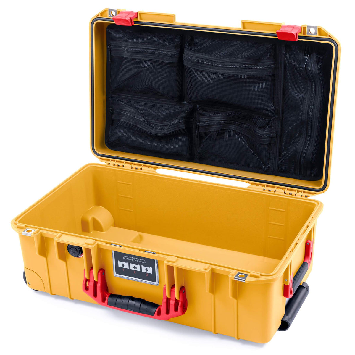 Pelican 1535 Air Case, Yellow with Red Handles &amp; Latches Mesh Lid Organizer Only ColorCase 015350-0100-240-320