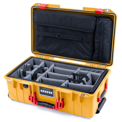Pelican 1535 Air Case, Yellow with Red Handles & Latches Gray Padded Microfiber Dividers with Computer Pouch ColorCase 015350-0270-240-320