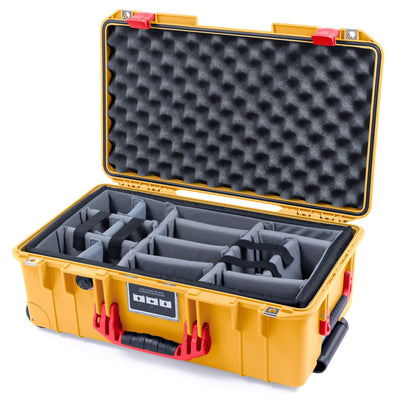Pelican 1535 Air Case, Yellow with Red Handles & Latches Gray Padded Microfiber Dividers with Convolute Lid Foam ColorCase 015350-0070-240-320
