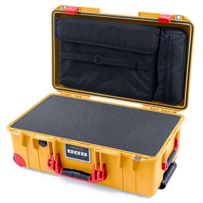 Pelican 1535 Air Case, Yellow with Red Handles, Latches & Trolley Pick & Pluck Foam with Computer Pouch ColorCase 015350-0201-240-320-320