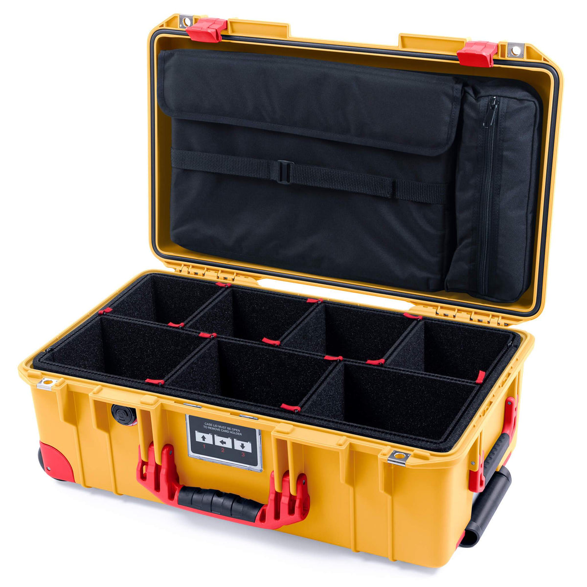 Pelican 1535 Air Case, Yellow with Red Handles, Latches &amp; Trolley TrekPak Divider System with Computer Pouch ColorCase 015350-0220-240-320-320