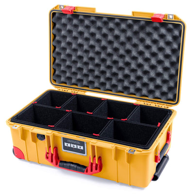 Pelican 1535 Air Case, Yellow with Red Handles, Latches & Trolley TrekPak Divider System with Convolute Lid Foam ColorCase 015350-0020-240-320-320