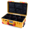 Pelican 1535 Air Case, Yellow with Red Handles, Latches & Trolley TrekPak Divider System with Mesh Lid Organizer ColorCase 015350-0120-240-320-320