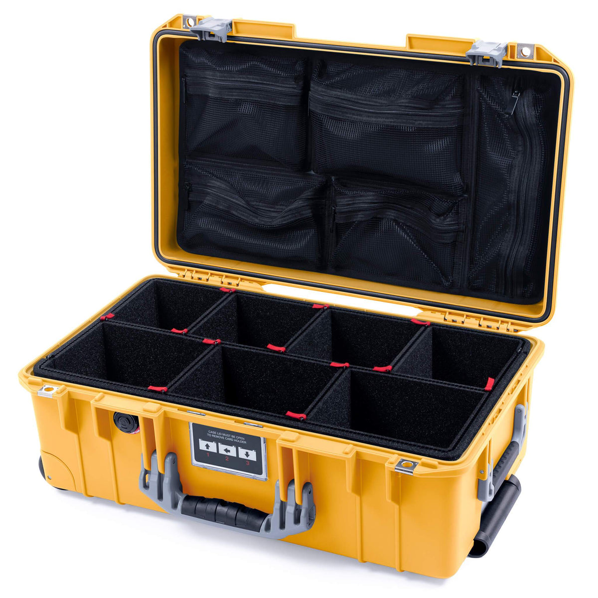 Pelican 1535 Air Case, Yellow with Silver Handles &amp; Push-Button Latches TrekPak Divider System with Mesh Lid Organizer ColorCase 015350-0120-240-180