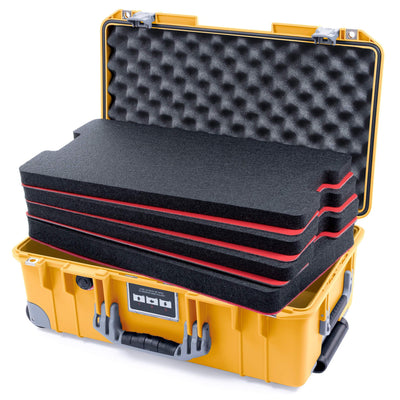 Pelican 1535 Air Case, Yellow with Silver Handles, Push-Button Latches & Trolley Custom Tool Kit (4 Foam Inserts with Convolute Lid Foam) ColorCase 015350-0060-240-180-180