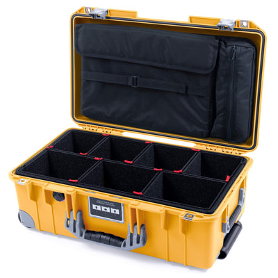 Pelican 1535 Air Case, Yellow with Silver Handles, Push-Button Latches & Trolley TrekPak Divider System with Computer Pouch ColorCase 015350-0220-240-180-180