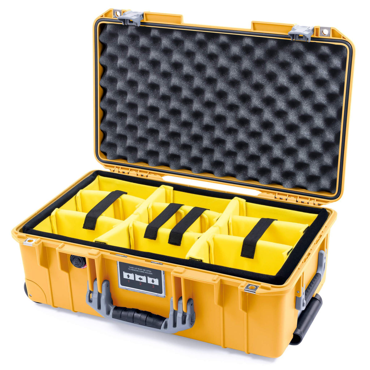 Pelican 1535 Air Case, Yellow with Silver Handles &amp; Push-Button Latches Yellow Padded Microfiber Dividers with Convolute Lid Foam ColorCase 015350-0010-240-180