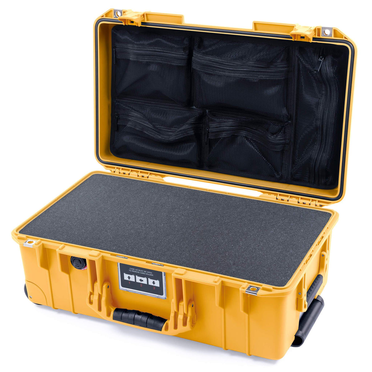 Pelican 1535 Air Case, Yellow, Push-Button Latches Pick &amp; Pluck Foam with Mesh Lid Organizer ColorCase 015350-0101-240-240
