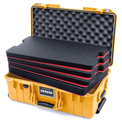 Pelican 1535 Air Case, Yellow, Push-Button Latches Custom Tool Kit (4 Foam Inserts with Convolute Lid Foam) ColorCase 015350-0060-240-240