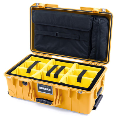 Pelican 1535 Air Case, Yellow, Push-Button Latches Yellow Padded Microfiber Dividers with Computer Pouch ColorCase 015350-0210-240-240