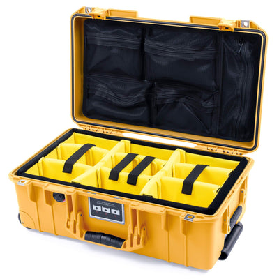 Pelican 1535 Air Case, Yellow, Push-Button Latches Yellow Padded Microfiber Dividers with Mesh Lid Organizer ColorCase 015350-0110-240-240