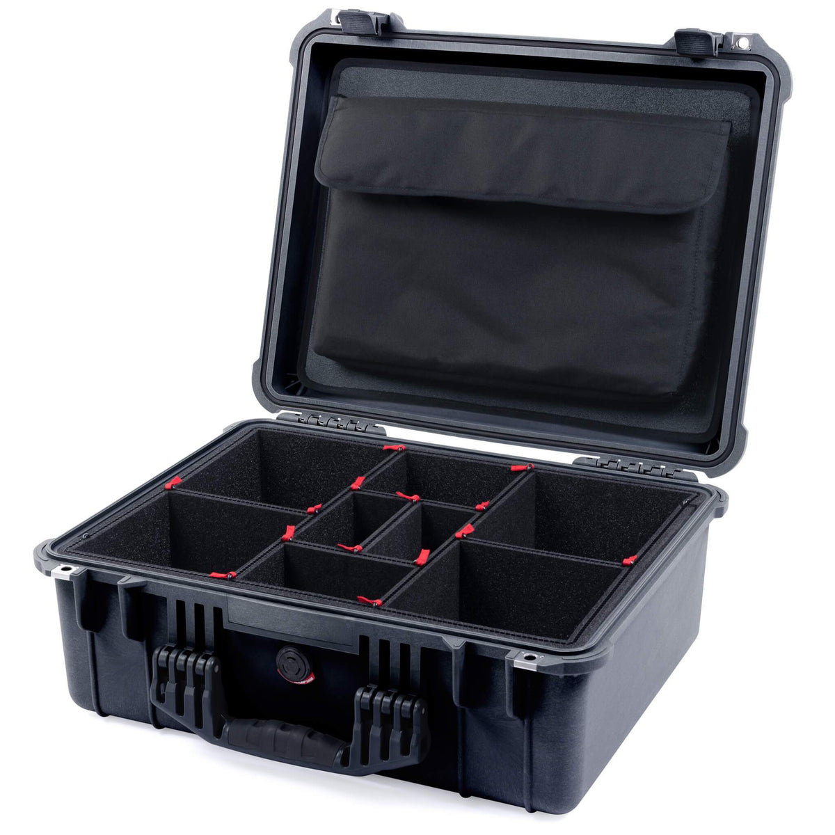 Pelican 1550 Case, Black TrekPak Divider System with Computer Pouch ColorCase 015500-0220-110-110