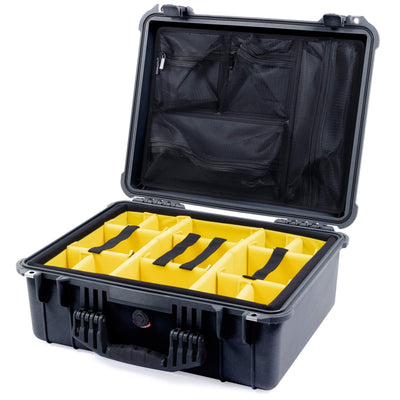 Pelican 1550 Case, Black Yellow Padded Microfiber Dividers with Mesh Lid Organizer ColorCase 015500-0110-110-110