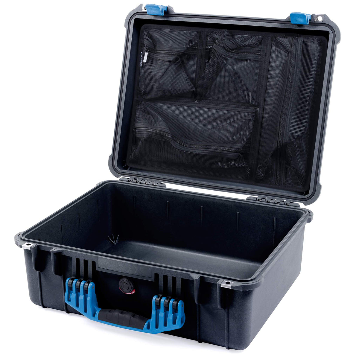 Pelican 1550 Case, Black with Blue Handle &amp; Latches Mesh Lid Organizer Only ColorCase 015500-0100-110-120