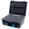 Pelican 1550 Case, Black with Blue Handle & Latches Pick & Pluck Foam with Computer Pouch ColorCase 015500-0201-110-120