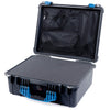 Pelican 1550 Case, Black with Blue Handle & Latches Pick & Pluck Foam with Mesh Lid Organizer ColorCase 015500-0101-110-120