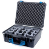 Pelican 1550 Case, Black with Blue Handle & Latches Gray Padded Microfiber Dividers with Convolute Lid Foam ColorCase 015500-0070-110-120