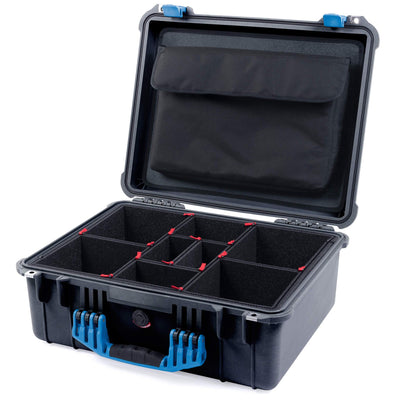 Pelican 1550 Case, Black with Blue Handle & Latches TrekPak Divider System with Computer Pouch ColorCase 015500-0220-110-120