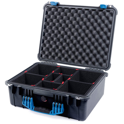 Pelican 1550 Case, Black with Blue Handle & Latches TrekPak Divider System with Convolute Lid Foam ColorCase 015500-0020-110-120