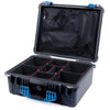 Pelican 1550 Case, Black with Blue Handle & Latches TrekPak Divider System with Mesh Lid Organizer ColorCase 015500-0120-110-120