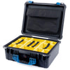 Pelican 1550 Case, Black with Blue Handle & Latches Yellow Padded Microfiber Dividers with Computer Pouch ColorCase 015500-0210-110-120