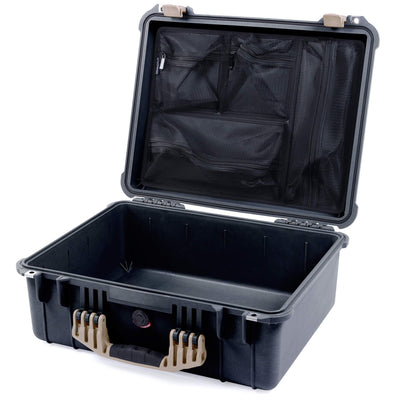 Pelican 1550 Case, Black with Desert Tan Handle & Latches Mesh Lid Organizer Only ColorCase 015500-0100-110-310