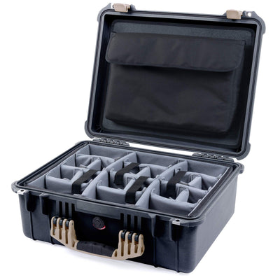 Pelican 1550 Case, Black with Desert Tan Handle & Latches Gray Padded Microfiber Dividers with Computer Pouch ColorCase 015500-0270-110-310
