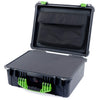 Pelican 1550 Case, Black with Lime Green Handle & Latches Pick & Pluck Foam with Computer Pouch ColorCase 015500-0201-110-300