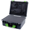 Pelican 1550 Case, Black with Lime Green Handle & Latches Pick & Pluck Foam with Mesh Lid Organizer ColorCase 015500-0101-110-300