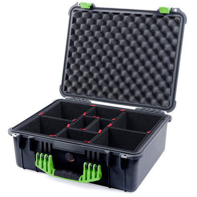 Pelican 1550 Case, Black with Lime Green Handle & Latches TrekPak Divider System with Convolute Lid Foam ColorCase 015500-0020-110-300